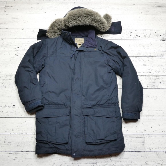 LL Bean Jacket Mens Small Faux Fur Hood Parka Winter Coat Warm Insulated - Picture 1 of 8